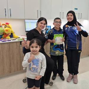A happy family after completing their regular checkup with Dr. Rouba Slaiman